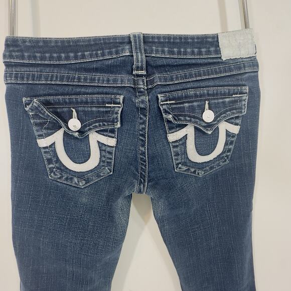 Vintage True Religion Joey Big T Jeans Women’s Size 32 Blue Dark Wash Flare Leg - Picture 6 of 10
